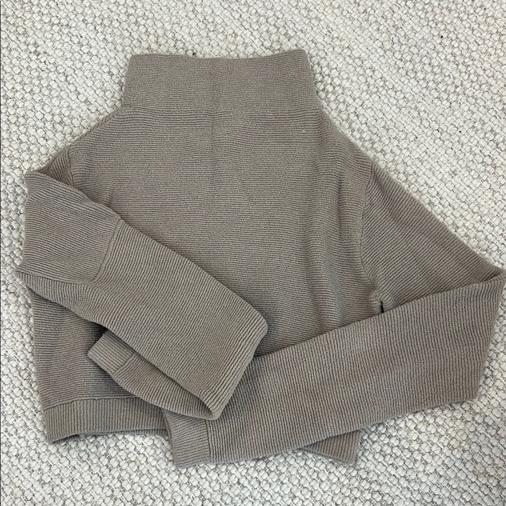 Free People Cropped Taupe Turtleneck Sweater